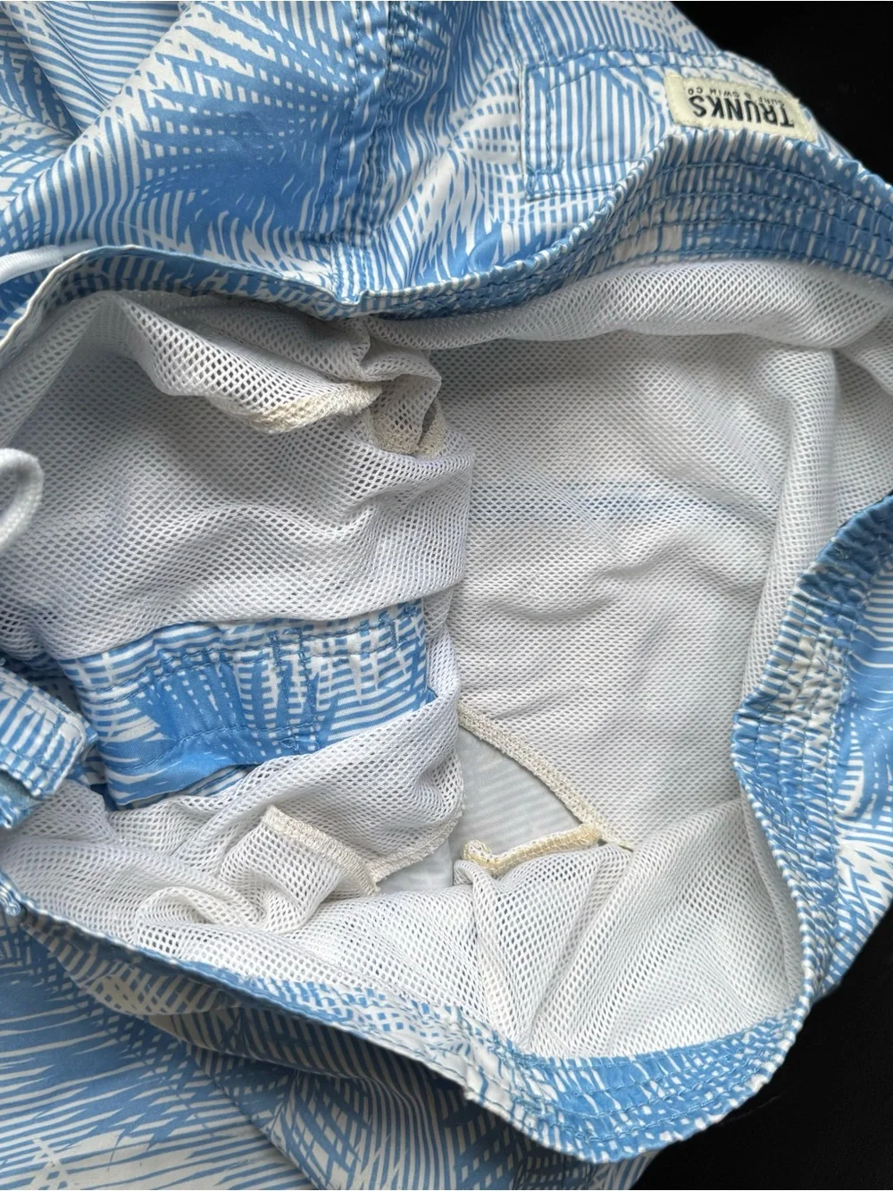 Men's Light Blue Palm Print Swim Trunks